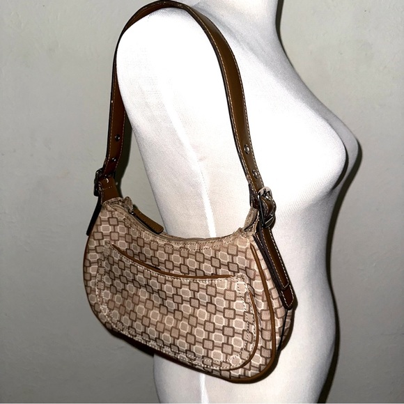 VTG Nine West shoulder bag purse brown tan cream fabric design Y2K inner pockets - Picture 3 of 10